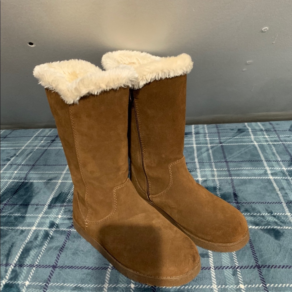 Target chestnut white fur tall shearling ugg style boots